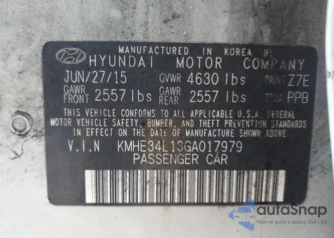 2016 Hyundai Sonata Hybrid Limited из США, поврежденный, VIN KMHE34L13GA017979